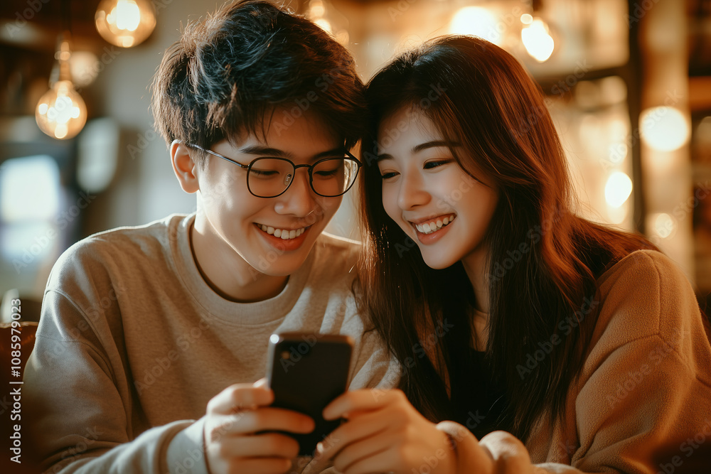 Young caucasian couple at indoors using mobile phone Young caucasian couple at indoors using mobile phone