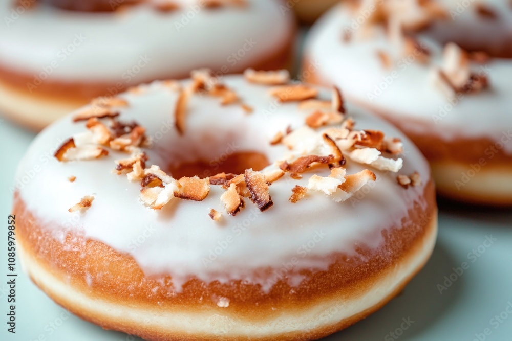 A close-up shot of three doughnuts on a plate, perfect for food photography or social media posts A close-up shot of three doughnuts on a plate, perfect for food photography or social media posts