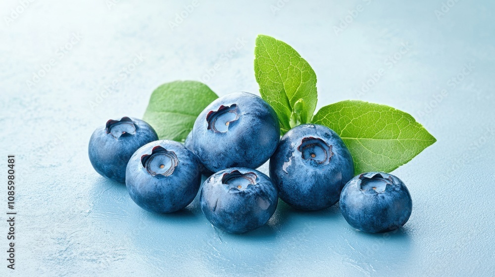 Fresh Blueberries with Soft Pulp on Blue Background Fresh Blueberries with Soft Pulp on Blue Background