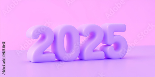 2025 number writing 3D render detailed illustration clearly with curves of numbers, textured, shadow, with stage background