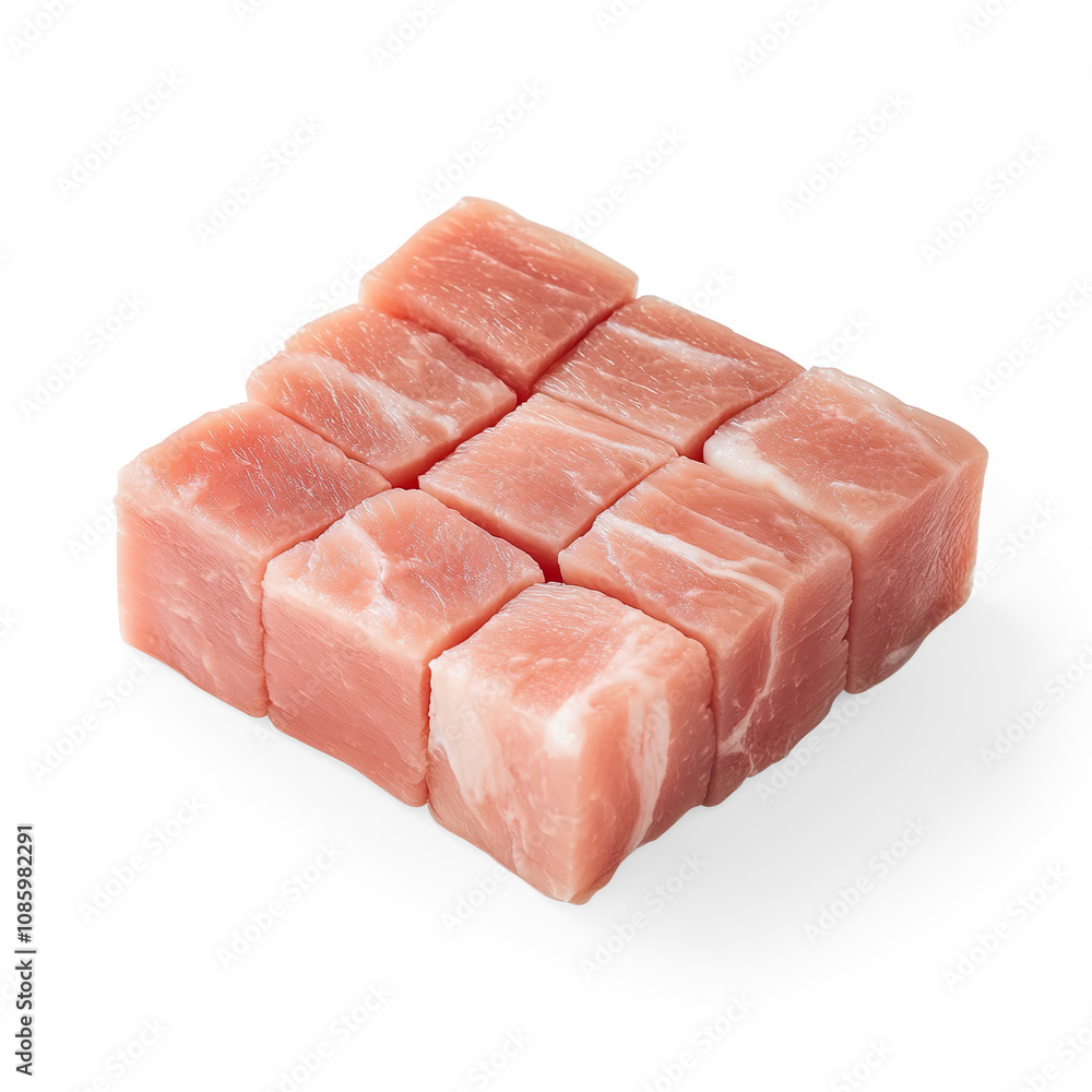 Raw Pork Cubes on a Transparent Background Raw Pork Cubes on a Transparent Background