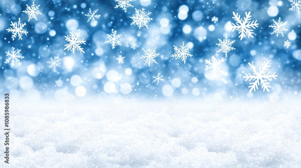 Naklejka premium Winter wonderland with falling snowflakes on a sparkling background