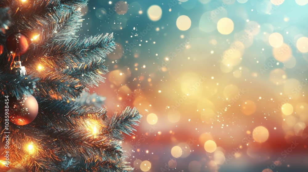 Christmas holidays banner with tree and bokeh background, creating a festive and seasonal feel. Christmas holidays banner with tree and bokeh background, creating a festive and seasonal feel.