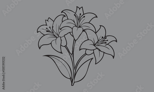 flowers tattoo design over white  Lily silhouette    vector illustration
