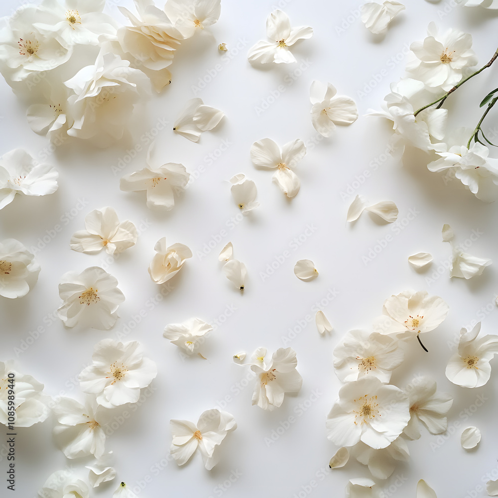 white background, many flowers on the floor, white flowers, photography from the top white background, many flowers on the floor, white flowers, photography from the top