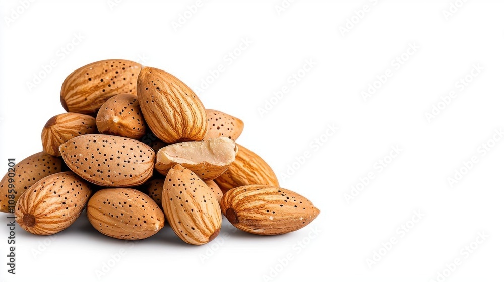A photostock of almond nuts, whole and split open on isolated on transparent PNG background, High Quality. A photostock of almond nuts, whole and split open on isolated on transparent PNG background, High Quality.