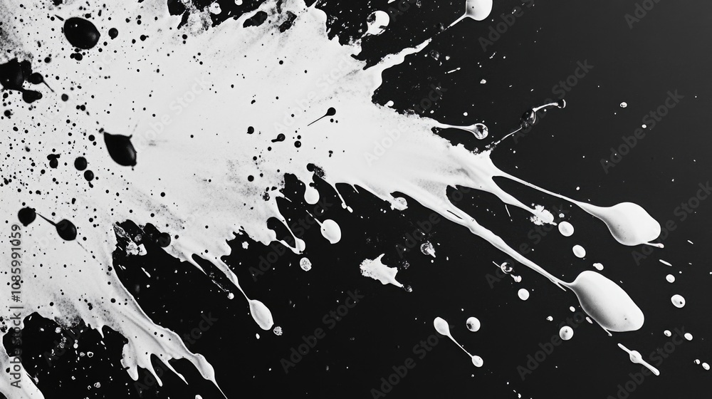 A close-up shot of a black and white paint splatter A close-up shot of a black and white paint splatter