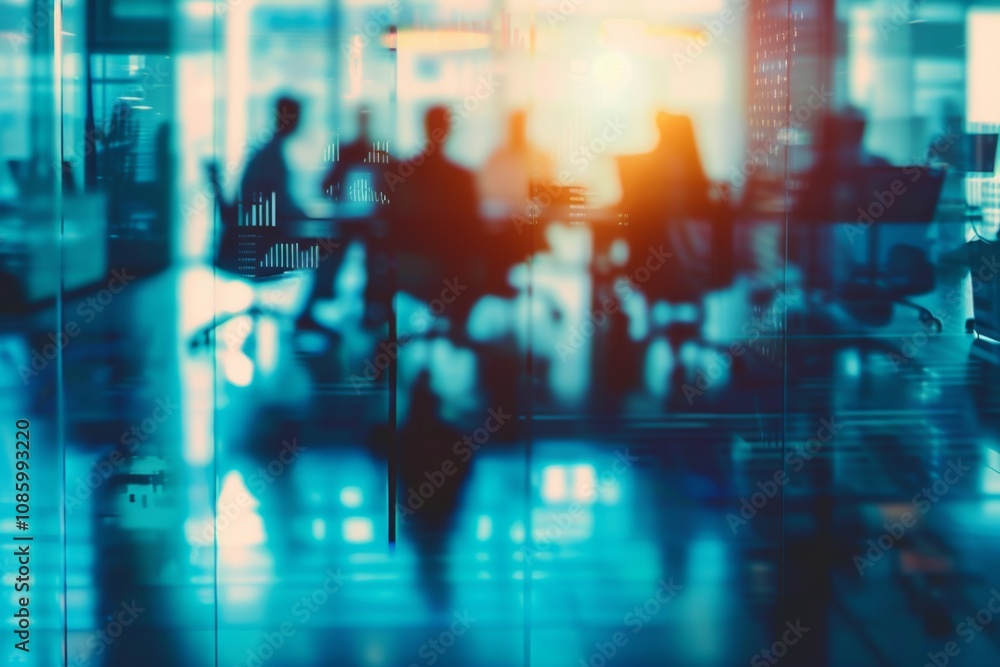 Fototapeta premium Abstract Blurred Image of Businesspeople Meeting in an Office