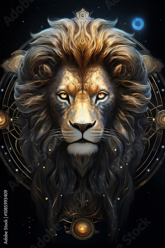 Zodiac sign - Leo. Middle of the Solar system. 