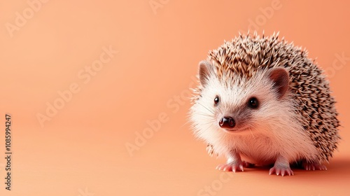 Cute and Adorable Hedgehog with Spiky Fur Sitting Against a Soft Peach Background for Creative and Nature-Themed Projects