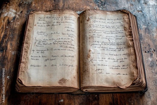 Ancient recipe book opens to reveal handwritten culinary secrets from the past. Generative AI