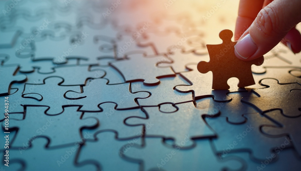 Crafting the perfect fit on a sunlit tabletop with scattered puzzle pieces in the morning light Crafting the perfect fit on a sunlit tabletop with scattered puzzle pieces in the morning light