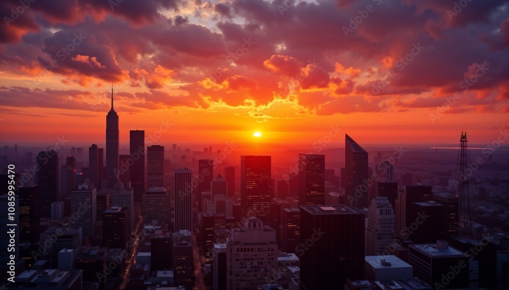 Fototapeta premium City skyline at sunset with vibrant clouds