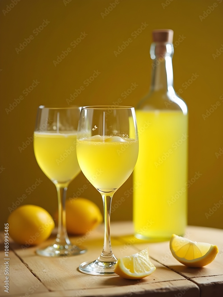 Traditional homemade limoncello in glasses on the table web banner Traditional homemade limoncello in glasses on the table web banner