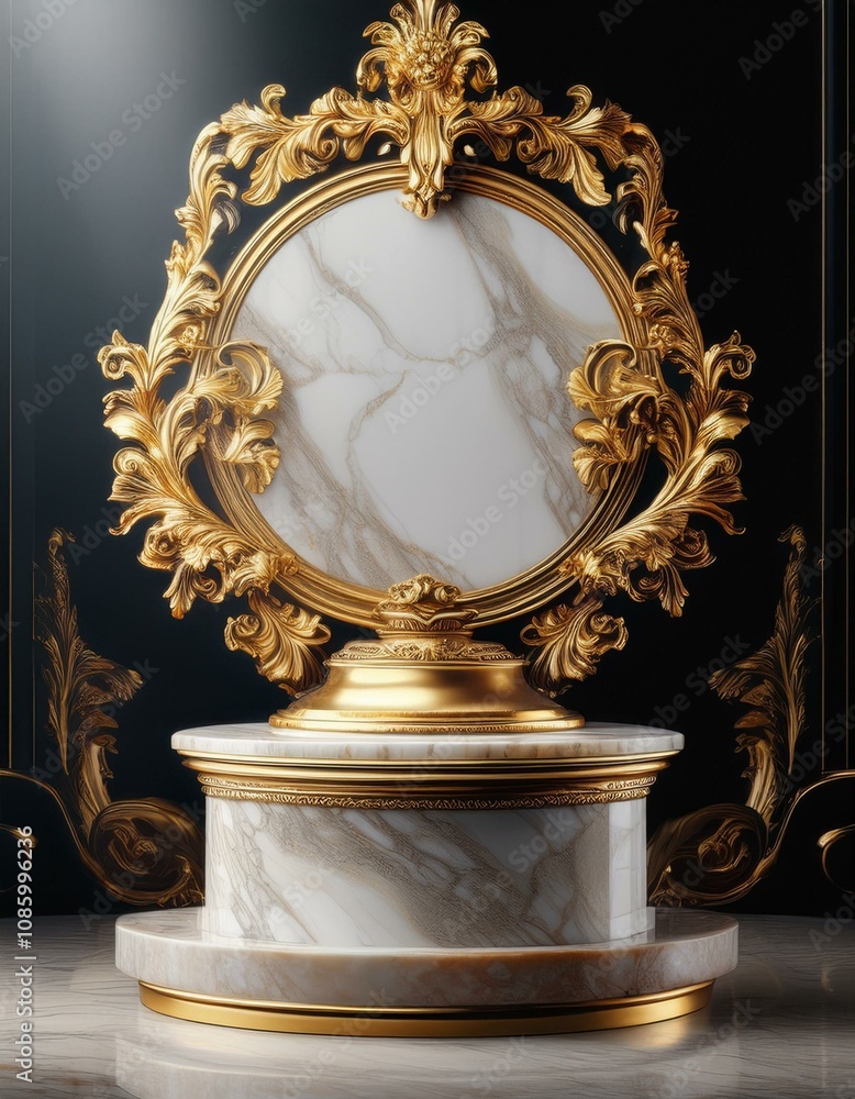 Opulent gold and marble display. Perfect for showcasing luxury goods. Opulent gold and marble display. Perfect for showcasing luxury goods.