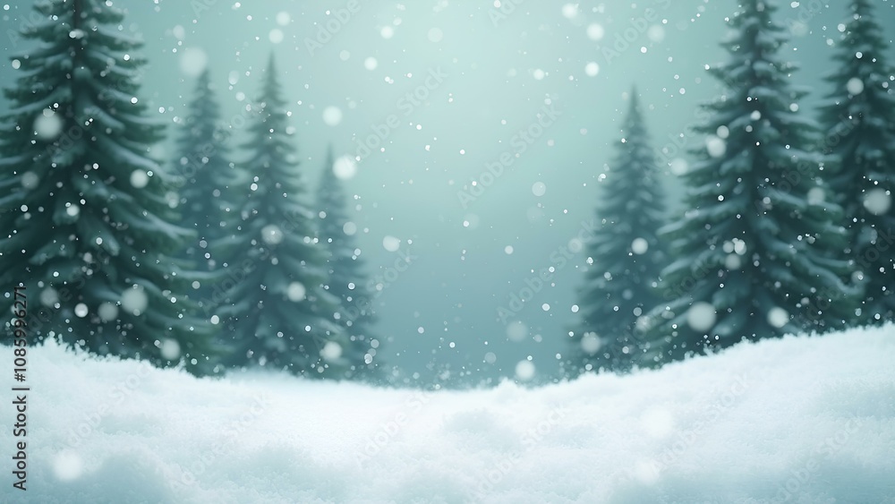 Winter snowy background with falling snow and fir trees in the background on blurred forest background. For New Year, Christmas cards. Christmas banner background Winter snowy background with falling snow and fir trees in the background on blurred forest background. For New Year, Christmas cards. Christmas banner background