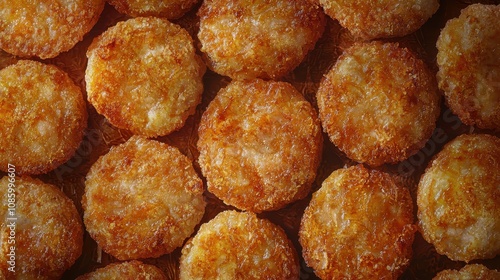 Crispy Golden Brown Potato Croquettes Arranged Neatly on a Rustic Wooden Surface Perfect for Food Photography and Culinary Concepts