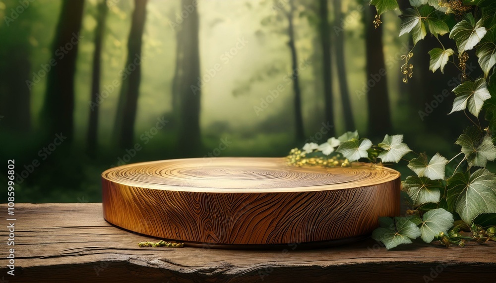 Wooden display in a forest setting. Perfect for product photography. Wooden display in a forest setting. Perfect for product photography.