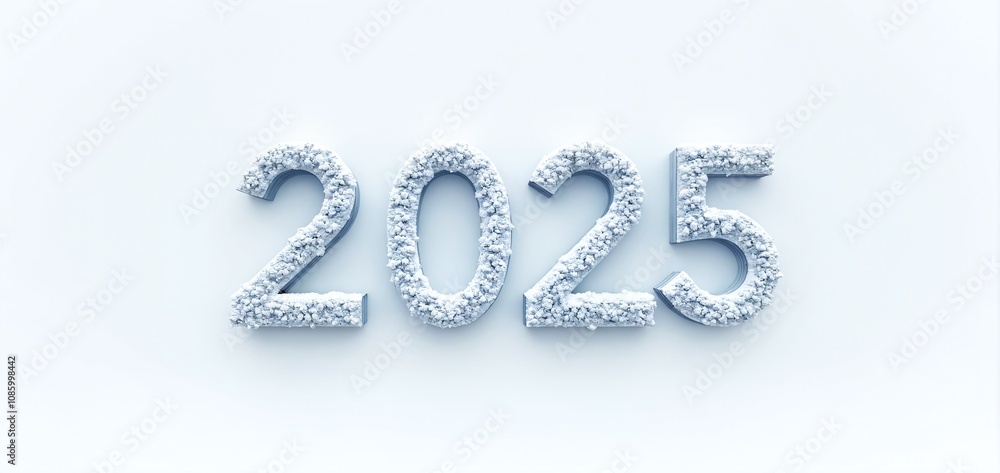 Stylish design of the year 2025 in white frosty texture with a clean background highlighting future trends and celebrations Stylish design of the year 2025 in white frosty texture with a clean background highlighting future trends and celebrations