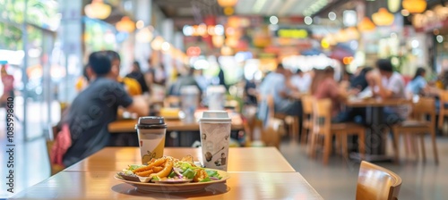 Savoring the Ambiance of a Food Court in a Busy Shopping Mall