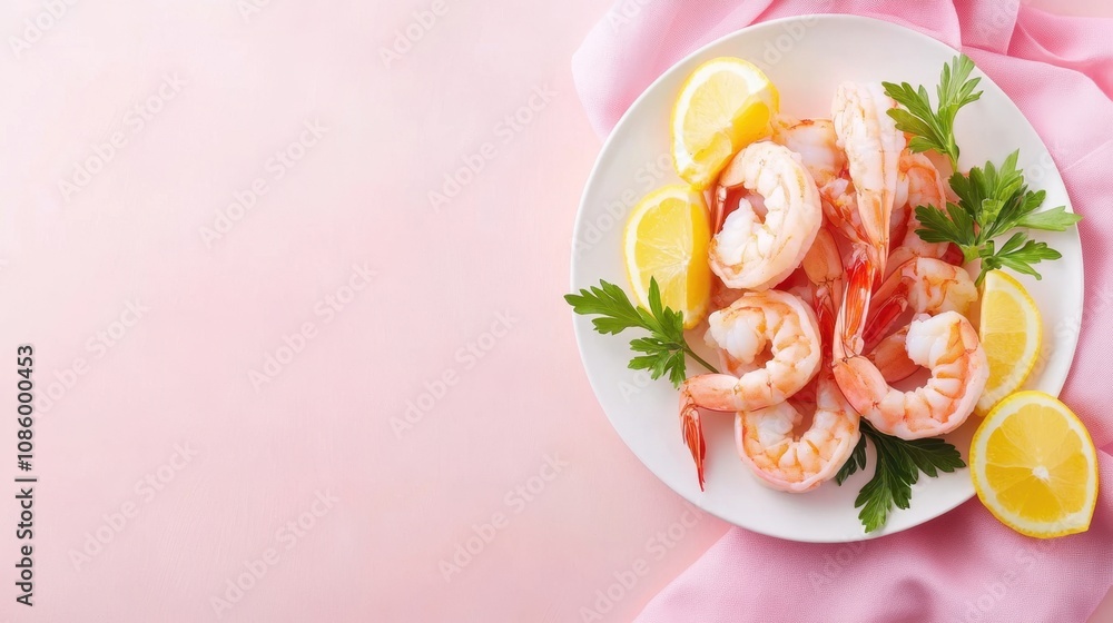 Fresh Sliced Shrimp on a Plate with Lemon Wedges Fresh Sliced Shrimp on a Plate with Lemon Wedges