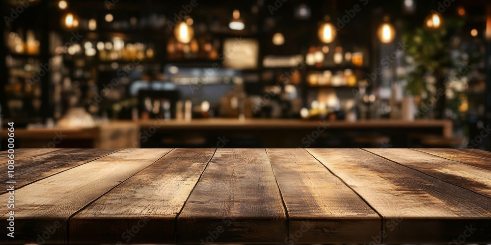 The image features a beautifully blurred interior of a cafe, showcasing a wooden countertop that is ideal for displaying food and various products, all set within a warm and inviting atmosphere The image features a beautifully blurred interior of a cafe, showcasing a wooden countertop that is ideal for displaying food and various products, all set within a warm and inviting atmosphere