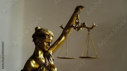 Golden Lady Justice Statue with Scales of Balance