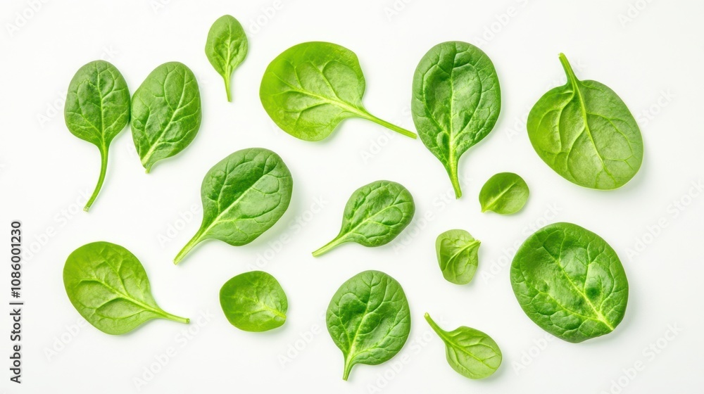 Fresh Sliced Spinach Leaves on White Background Fresh Sliced Spinach Leaves on White Background