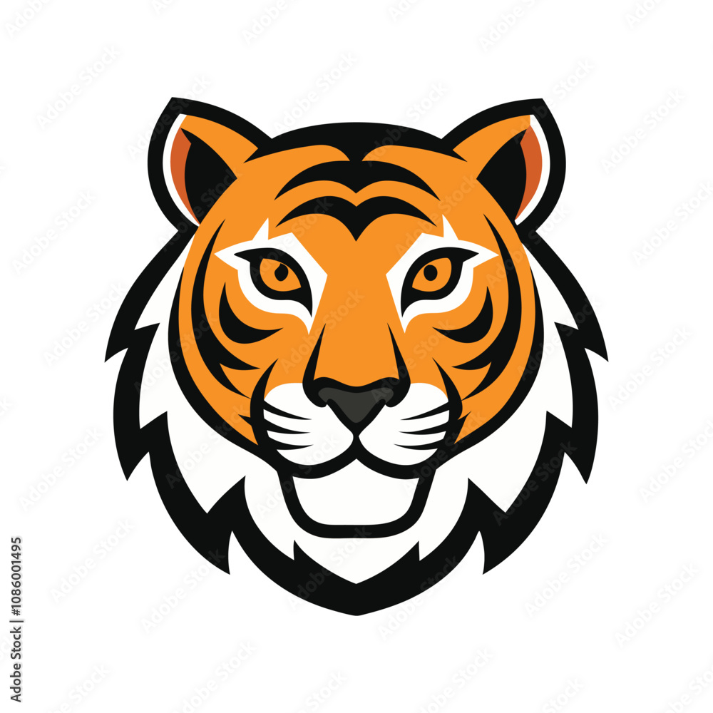 Fototapeta premium Color tiger head logo vector icon illustration white background.