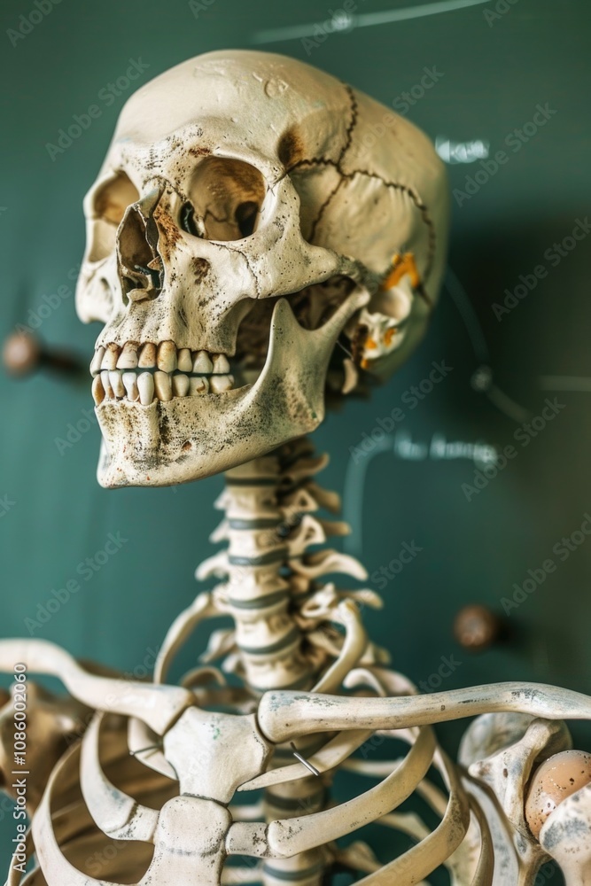 A skeletal figure stands in front of a bright green wall, creating an eerie atmosphere A skeletal figure stands in front of a bright green wall, creating an eerie atmosphere