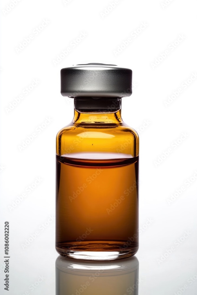 A clear glass bottle filled with a translucent liquid sits on a flat surface, ready for use or display A clear glass bottle filled with a translucent liquid sits on a flat surface, ready for use or display
