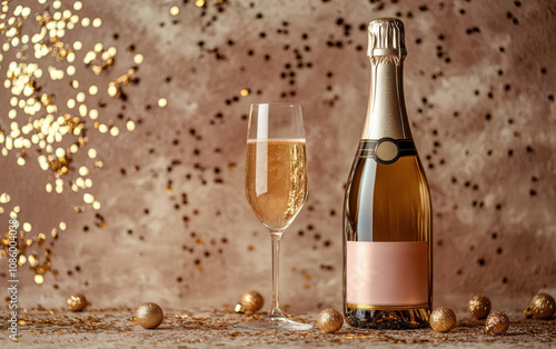 Wallpaper Mural Sparkling rose champagne in a flute with golden decorations for a celebration Torontodigital.ca