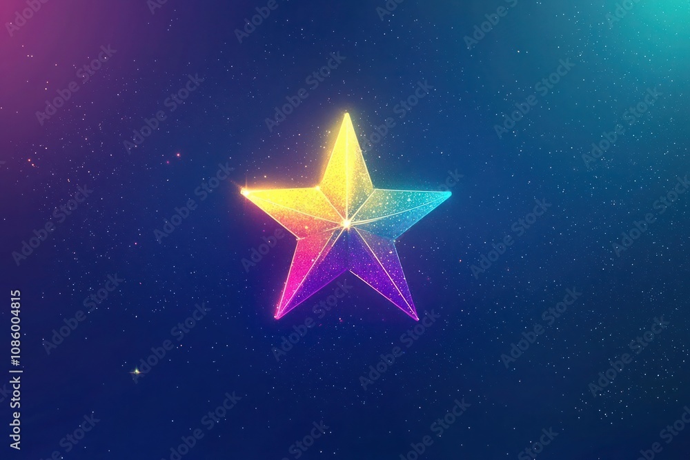 A single star design with a gradient glow transitioning from bright yellow to deep purple, softly illuminated on a midnight blue backdrop A single star design with a gradient glow transitioning from bright yellow to deep purple, softly illuminated on a midnight blue backdrop