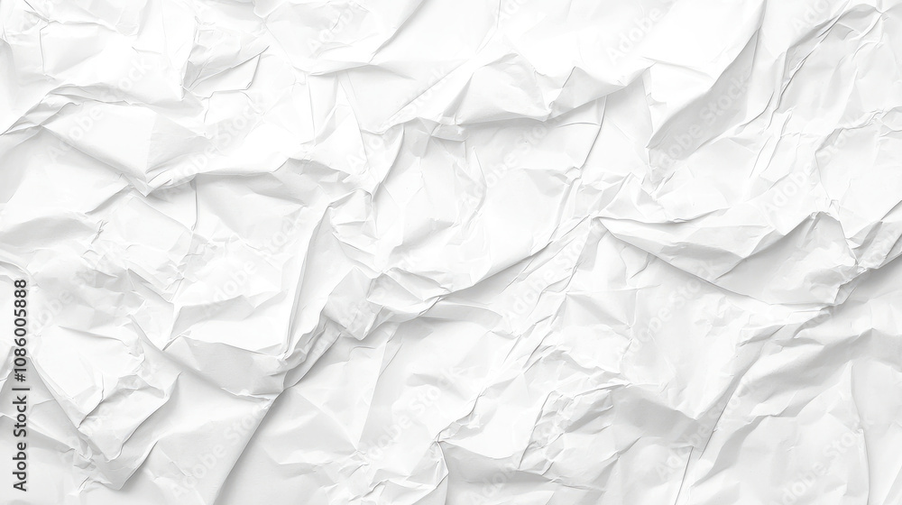 Obraz premium Crumpled white paper texture with visible creases and folds. Abstract surface, rough and wrinkled background
