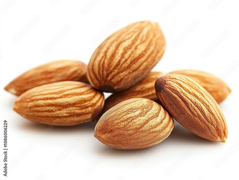 Pile of whole almonds on white background. Pile of whole almonds on white background.