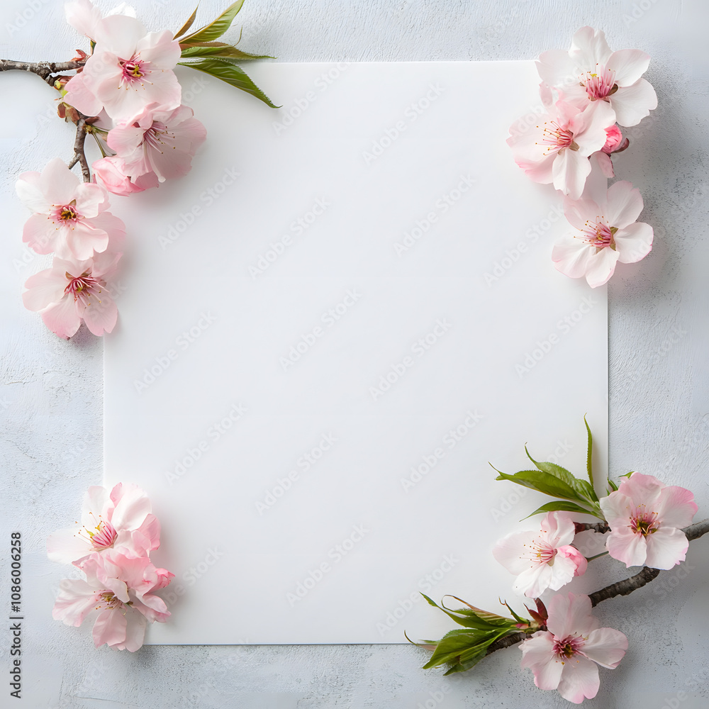 paper card mockup with textured elements at the bottom that symbolize cherry blossoms and flowers paper card mockup with textured elements at the bottom that symbolize cherry blossoms and flowers