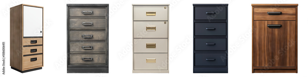 File cabinet isolated on transparent background, Set of File cabinet isolated on transparent background, Set of