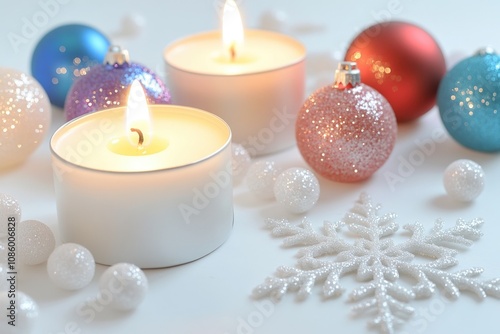 Group of candles placed on a table surface