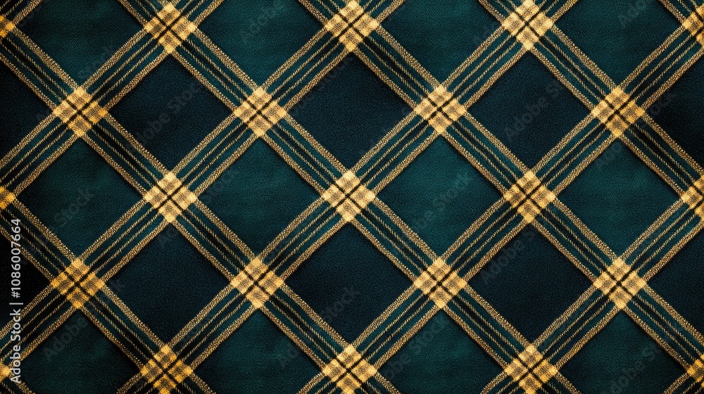 Naklejka premium A textured plaid pattern featuring dark green and golden yellow colors, creating a classic and cozy appearance.
