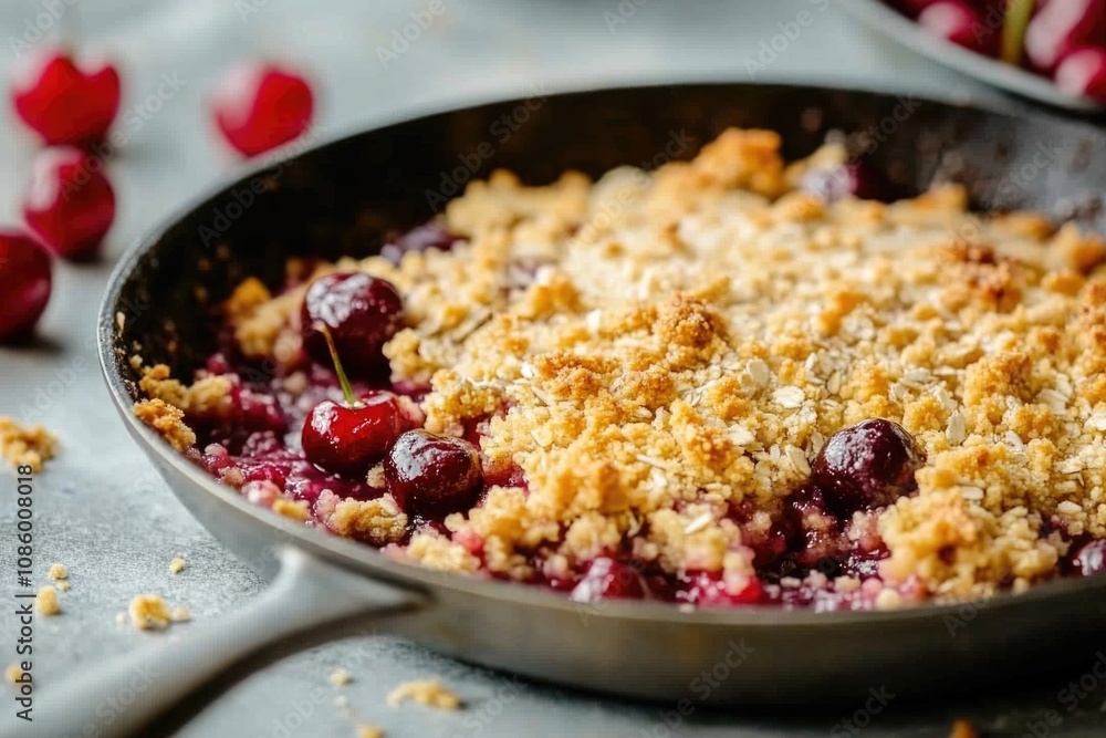 A pan of sweet cherry-based dessert, perfect for a summer gathering or picnic A pan of sweet cherry-based dessert, perfect for a summer gathering or picnic