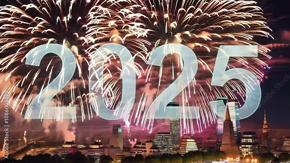 fiery celebration Happy New Year 2025 explosive fireworks style perfect ...
