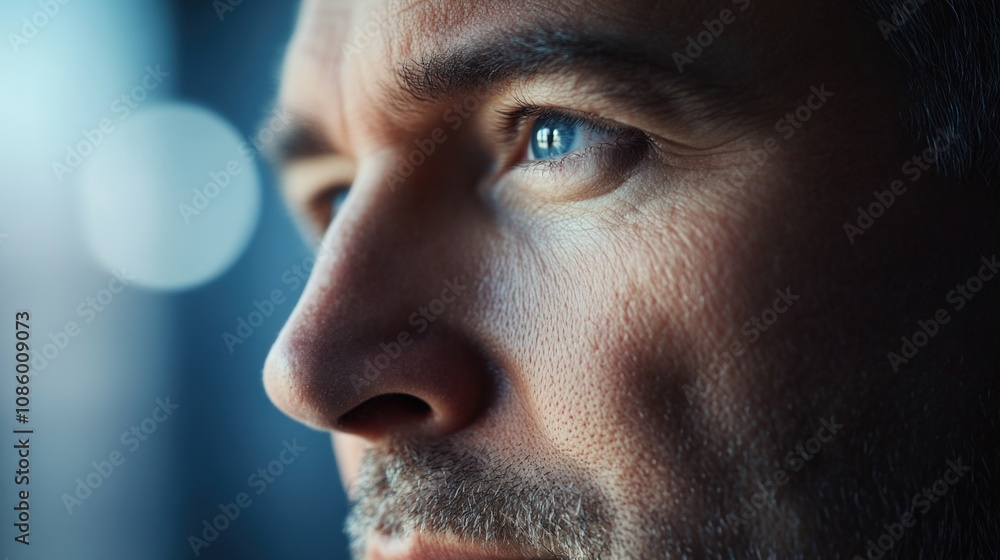 Close up shot of a man's face with blurry background, ideal for use in portraits or character designs Close up shot of a man's face with blurry background, ideal for use in portraits or character designs