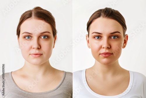 Before and after makeup transformation of a woman