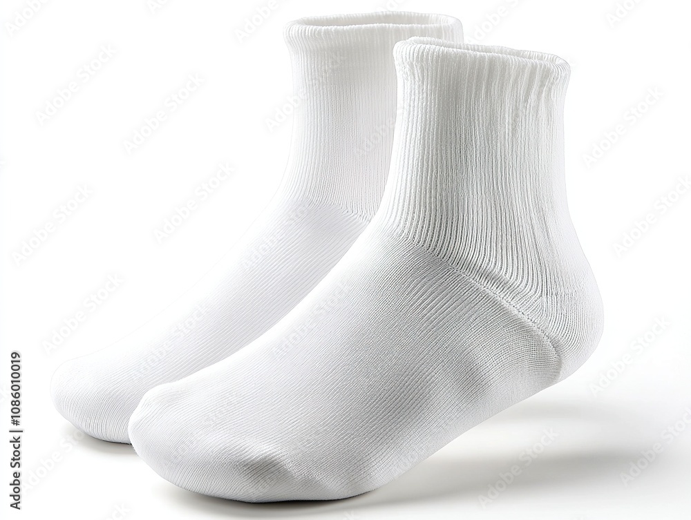 Man's feet in white socks on a white background. Man's feet in white socks on a white background.