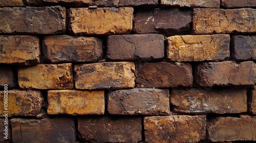 Old wall background with stained aged bricks