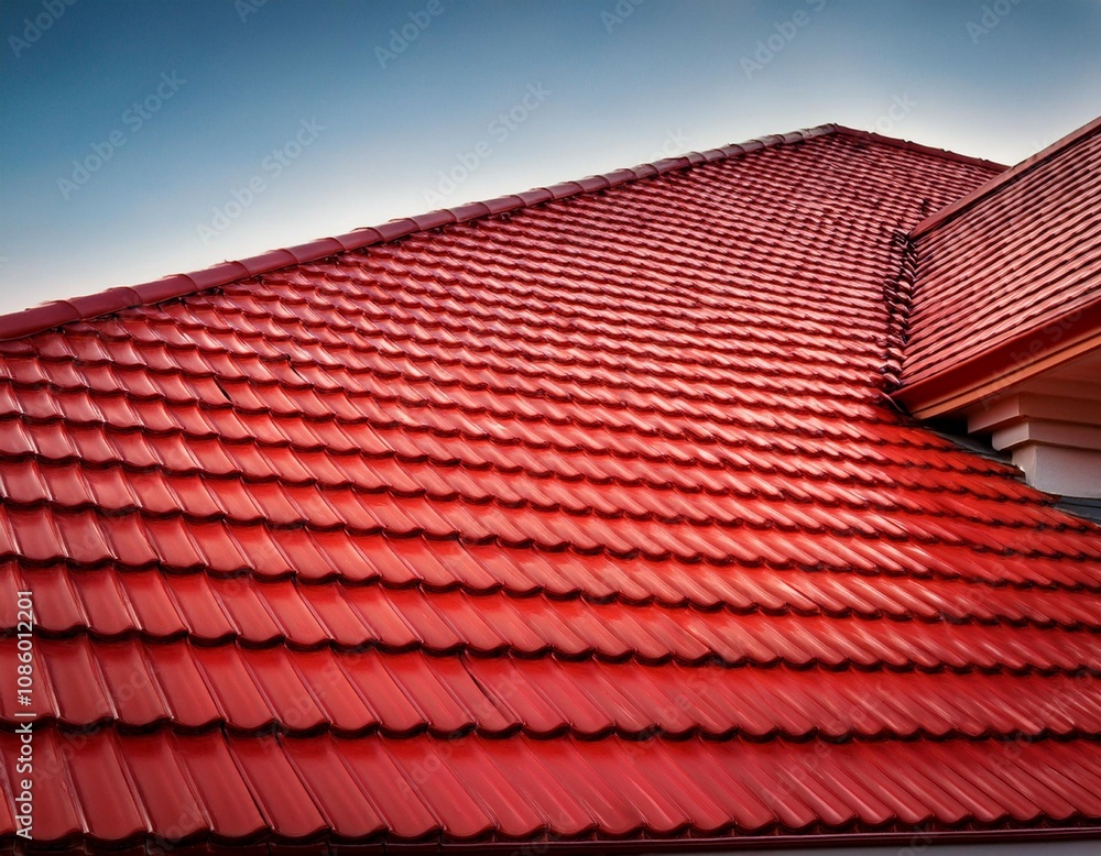 Naklejka premium two layer of red roof tiles on house tile pattern