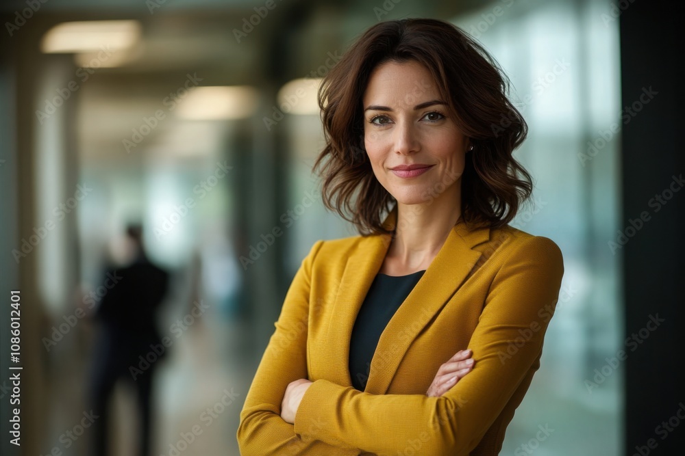 Portrait of successful business woman inside office, standing with arms crossed Portrait of successful business woman inside office, standing with arms crossed