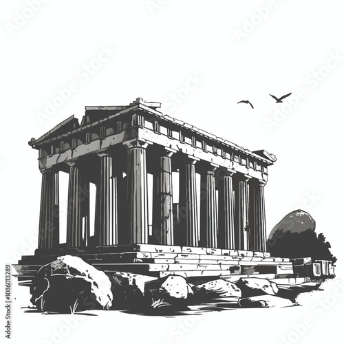 Acropolis and Parthenon in Athens illustration