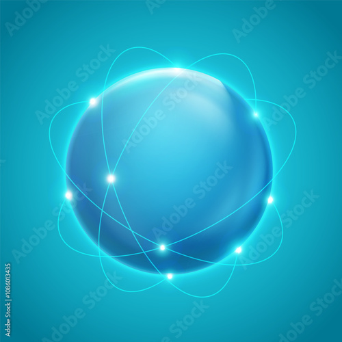 Abstract blue sphere with neon lights. Globe connections network design. Global world information, technology, business. Vector EPS 10