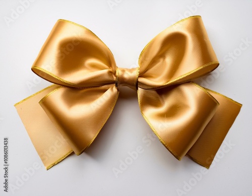  Luxurious gold gift ribbon bow on white background for elegant and festive celebrations